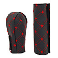 Car Faux Leather Gear Shift Knob Cover Hand Brake Cover Sleeve 2 in 1 Set Red/White