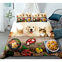 Cartoon Animal 3D Bedding Cat and Dog Duvet Cover Set Cute Puppy for Boys Girls Bedding Sets Polyester 2/3 Piece