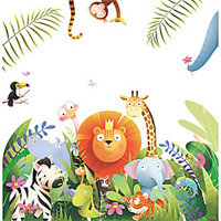 Cartoon Animal Green Plant Wall Stickers Living Room Kids Room Kindergarten Removable Pre-pasted PVC Home Decoration Wall Decal 2pcs miniinthebox