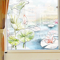 Cartoon Lotus Pond Pattern Matte Window Film Cling Vinyl Thermal-Insulation Privacy Protection Home Decor For Window Cabinet Door Sticker / Window Sticker 6058CM miniinthebox