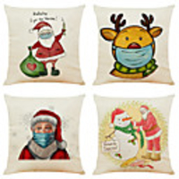 Cartoon Mask Christmas Linen Cushion Covers Home Office Sofa Square Pillow Case Decorative Pillow Covers Without Insert (1818Inch)