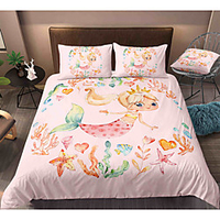 Cartoon Mermaid 3-Piece Duvet Cover Set Hotel Bedding Sets Comforter Cover with Soft Lightweight Microfiber,  Include 1 Duvet Cover,  2 Pillowcases for Double/Queen/King(1 Pillowcase for Twin/Single) miniinthebox