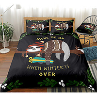 Cartoon Sloth 3-Piece Duvet Cover Set Hotel Bedding Sets Comforter Cover with Soft Lightweight Microfiber For Holiday Decoration(Include 1 Duvet Cover and 1or 2 Pillowcases)