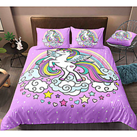 Cartoon Unicorn 3-Piece Duvet Cover Set Hotel Bedding Sets Comforter Cover with Soft Lightweight Microfiber,  Include 1 Duvet Cover,  2 Pillowcases for Double/Queen/King(1 Pillowcase for Twin/Single) miniinthebox