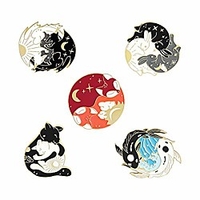 cartoon yin yang enamel pins sets -cute cat brooch pins for women men lovely hugging circle rabbits fish fox dinosaur lapel pins badges accessories gifts miniinthebox