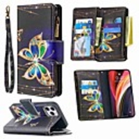 Case For Apple iPhone 12 iPhone 12 Pro iPhone 11 Pro Max Wallet Card Holder with Stand Full Body Cases Big Butterfly Painted Zipper Bag PU Leather TPU for iPhone 11 SE (2020) 8 8 Plus XR Xs Max