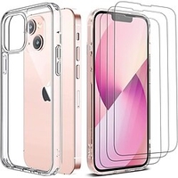 Case for iPhone 13 6.1 3x Screen Protector Tempered Glass No Bubbles Silicone Clear Phone Case Shockproof Anti-Scratch Soft TPU Bumper Protective Cover for iPhone13 Transparent miniinthebox