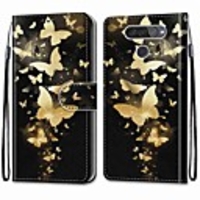 Case For LGQ70 / LGK50S / LGK40S Wallet Card Holder with Stand Full Body Cases Golden Butterfly Group PU Leather TPU for LGK30 2019 LGK20 2019 LGX Power