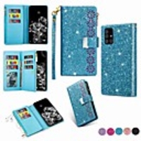 Case For Samsung Galaxy A51 A71 A81 A91 A21 A41 J6 A6 2018 A40 S6 Edge S10 5G A30S A50S Wallet Card Holder with Stand Full Body Cases Solid Colored Glitter Shine PU Leather