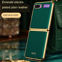 Case For Samsung Galaxy Galaxy Z Flip Shockproof / Plating / Ultra-thin Back Cover Lines / Waves / Word / Phrase / Solid Colored Genuine Leather
