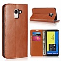 Case For Samsung Galaxy J7 (2017) / J6 (2018) / J5 (2017) Card Holder / with Stand Full Body Cases Solid Colored Hard Genuine Leather