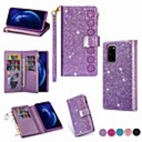 Case For Samsung Galaxy S20 Ultra S10 Plus S10E Note 10 S9 S8 S7 Edge Note 8 Wallet Card Holder with Stand Full Body Cases Solid Colored Glitter Shine PU Leather