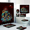 Castle Crimson Bottom Digital Printing Four-piece Set Shower Curtains and Hooks Modern Polyester Machine Made Waterproof Bathroom