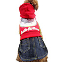 Casual Denim Style Hoodie and Skirt for Dogs (XS-XL,  Red)