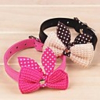 Cat Dog Collar Adjustable / Retractable Bowknot PU Leather Purple Yellow