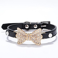 Cat Dog Collar Rhinestone PU Leather Golden Black Red Blue Pink