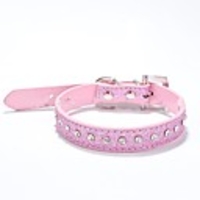 Cat Dog Collar Rhinestone PU Leather Golden Red