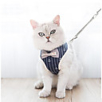 Cat Harness Leash Adjustable Soft Safety Plaid / Check Stripes Cotton Red Pink 2pcs