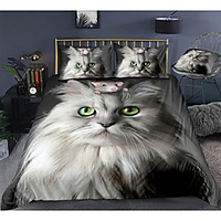Cat Print 3-Piece Duvet Cover Set Hotel Bedding Sets Comforter Cover with Soft Lightweight Microfiber,  Include 1 Duvet Cover,  2 Pillowcases for Double/Queen/King(1 Pillowcase for Twin/Single)