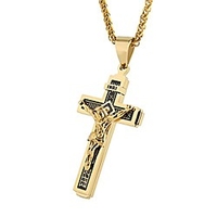 catholic jesus christ on inri cross crucifix gold silver tone stainless steel pendant necklace 222 chain (gold)