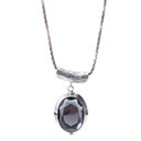 Chamfer Oval Gem Antique Silver Necklace