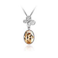 Champagne Shining Crystal And Platinum Plated Alloy Oval Pendant Necklace