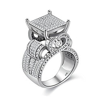 charm huge square platinum plated white cubic zirconia cz promise rings for her,  wide wedding engagement band rings for women girls gift (size 5) ra0221