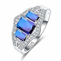 charming 925 silver plated emerald cut sapphire quartz 3-stones women engagement ring size 8