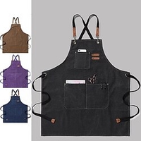 Chef Apron Black for Men Women with Pocket Work Aprons Cross Back Heavy Duty Adjustable miniinthebox