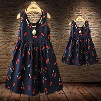 Cherry Print Round Neck Tank Dresses for Mommy and Me miniinthebox