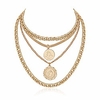 chic medallion multi layer link chain choker necklace meaningful lace round carved pendant simple punk necklace for women girls unique gifts (style 2 golden)
