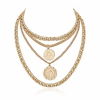 chic medallion multi layer link chain choker necklace meaningful lace round carved pendant simple punk necklace for women girls unique gifts (style 2 golden)