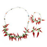 Chili Shaped Coloured Glaze Bracelect and Necklace with Pearl