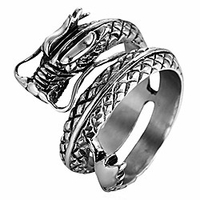 chinese dragon ring for mens boys titanium stainless steel gothic biker rings silver black, size 11