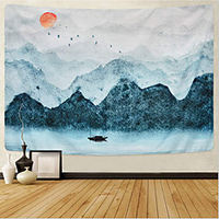 Chinese Ink Painting Style Wall Tapestry Art Decor Blanket Curtain Hanging Home Bedroom Living Room Decoration Landscape Mountain Sun miniinthebox