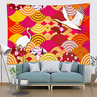 Chinese Style Wall Tapestry Art Decor Blanket Curtain Hanging Home Bedroom Living Room Decoration Polyester Crane Flower Floral Wave