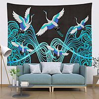 Chinese Style Wall Tapestry Art Decor Blanket Curtain Hanging Home Bedroom Living Room Decoration Polyester Crane Sea Wave