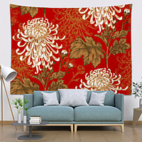 Chinese Style Wall Tapestry Art Decor Blanket Curtain Hanging Home Bedroom Living Room Decoration Polyester Floral Flower Chrysanthemum Blooming