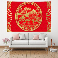 Chinese Style Wall Tapestry Art Decor Blanket Curtain Picnic Table Cloth Hanging Home Bedroom Living Room Decoration Polyester Red Lotus Carp