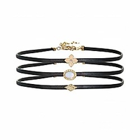 choker necklace for women,  3 pcs vintage black leather chocker necklace set with crystal/ flower/geometry connect for girls