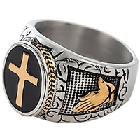 christian holy cross prayer ring stainless steel black enamel religious (10.5)