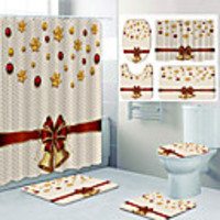 Christmas Bell Pattern Bathroom Shower Curtain Bathroom Absorbant Mat Leisure Toilet Four-Piece Design