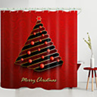 Christmas Black Red Christmas Tree Digital Printing Shower Curtain Shower Curtains Hooks Modern Polyester New Design