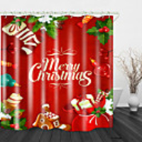 Christmas Candy Socks Gift Box Digital Printing Shower Curtain Shower Curtains Hooks Modern Polyester New Design