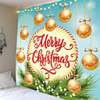 Christmas Day Party Wall Tapestry Art Decor Blanket Curtain Picnic Table Cloth Hanging Home Bedroom Living Room Dormitory Decoration Christmas Hanging Ball Pine Branch