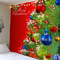 Christmas Day Party Wall Tapestry Art Decor Blanket Curtain Picnic Table Cloth Hanging Home Bedroom Living Room Dormitory Decoration Christmas Tree Ball