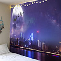 Christmas Day Party Wall Tapestry Art Decor Blanket Curtain Picnic Table Cloth Hanging Home Bedroom Living Room Dormitory Decoration Santa Claus and Elk Sleigh Over the City