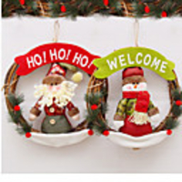 Christmas decoration vine circle wreath door hanging plush Santa snowman ornament