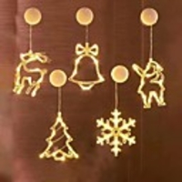 Christmas Decoration Window Sucker Lights 7.5inch Santa Snowflakes Reindeer Bells LED Lights Christmas Decorations for Home Holidays Décor Battery Powered