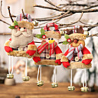 Christmas Decorations Plaid Cloth Hanging Bells Small Trees Cartoon Ornaments Children